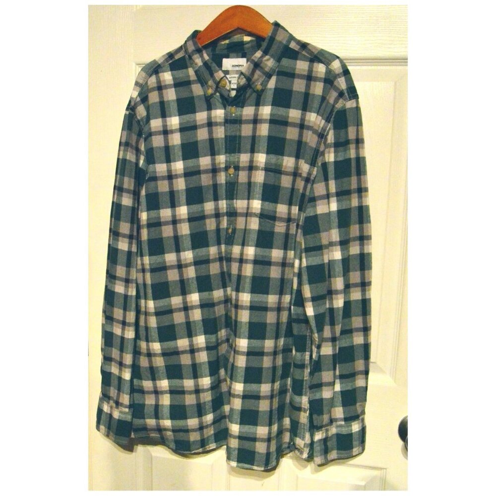 Sonoma "Modern Fit" Green Plaid Men's Size L Long Sleeve Dress Casual Shirt